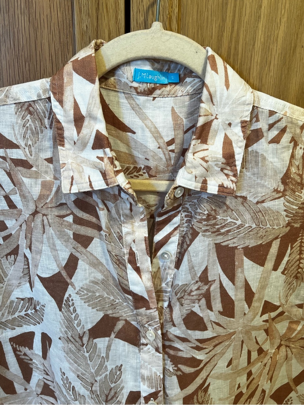 J. McLaughlin Linen Button Long Sleeve Shirt Brown Botanical Print Size Small - Picture 3 of 5